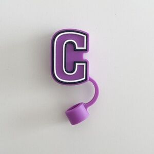 Straw Topper Purple Letter C Shaped Charm